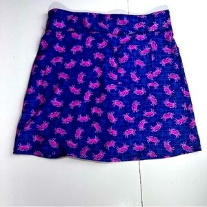 Southwind Apparel Blue White Hot Pink Crab Print Nylon Skirt W/Built In Shorts S